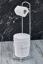 White Striped Round Bucket WC Paper Holder Set - 7
