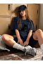 Women's Navy Blue Seize the Day Printed Oversized T-Shirt - 3