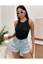 Women's Black Thick Bias Halter Neck Ribbed Knitted Blouse