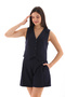 Navy Blue Buttoned Vest and Shorts Set - 3