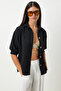 Women's Black Balloon Sleeves Linen Ayrobin Shirt Dd01321 - 4