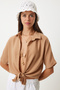 Women's Biscuit Lacing Detail Linen Blouse Mx00151 - 3