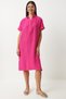 Dark Pink Polo Collar Muslin Dress - Summer Loose TO00135 - 3
