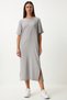 Women's Gray Loose Long Casual Knitted Dress Dz00076 - 3