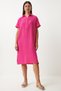 Dark Pink Polo Collar Muslin Dress - Summer Loose TO00135 - 2