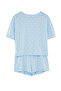 Mavi %100 Pamuklu Puantiyeli ve Kalpli Şortlu Örme Pijama Takımı THMSS21PT1485 - 8