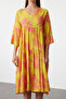 V-neck Yellow Floral Print Wide Cut Dress - TWOSS24EL01029 - 3