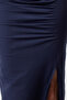 lacivert Fitted/Vücuda Oturan Büzgü ve Yırtmaçlı Midi Pamuklu Esnek Örme Elbise TWOSS23EL00777 - 4