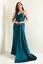 Women's Petrol Plus Size Long Satin Evening Dress & Graduation Dress - 2
