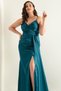 Women's Petrol Plus Size Long Satin Evening Dress & Graduation Dress - 3