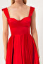 Women's Red Strap Flared Cut Midi Satin Evening Dress - 2