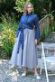Gray-Green Balloon Sleeve Skirt