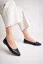 Genuine Leather Navy Blue Women's Leather Ballerinas Dp58-5057 - 5