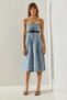 Women's Blue Rope Strap Belted Side Zipper Detailed Denim Dress 60251388 - 2