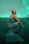Long Green Sequined Belted Dress - 8