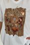 Women's White V-Neck Plus Size Flower Sequin Sequin Embroidered 100% Cotton Plus Size T-Shirt - 2