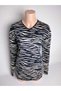Women's Black Cream V-Neck Long Sleeve Side Slit Summer Viscose Stretch Fabric Mom T- Jersey Blouse