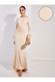 Gathered Front Faux Fur Detail Maxi Dress