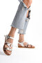 Genuine Leather Aleyna White Strappy Adjustable Flat Sole Women's Sandals with Ethnic Detail - 3