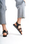 Genuine Leather Aleyna Black Strappy Adjustable Flat Sole Women's Sandals with Ethnic Detail - 4
