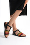 Genuine Leather Trapeza Black Garni Strap Adjustable Flat Sole Bodrum Women's Sandals - 4