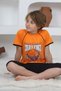 Boy's Short Sleeve Capri Crew Neck Printed Orange Color Pajama Set - 2