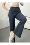 Women's Anthracite Crepe Fabric Lycra Front Grassy Palazzo Trousers - 3