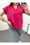 Women's Fuchsia V-Neck Collar Aerobin Blouse - 2