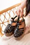 684-02 Black Orthopedic Genuine Leather Wedge Women's Sandals - 4