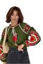Women's Green Geometric Ethnic Embroidery Embroidered Cotton Vintage Blouse - 5