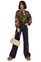 Women's Green Geometric Ethnic Embroidery Embroidered Cotton Vintage Blouse - 2