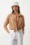 Women's Biscuit Lacing Detail Linen Blouse Mx00151 - 4