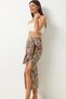 High Waist Pink Green Floral Linen Skirt - Knotted WF00075 - 2