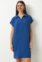 Women's Navy Blue Polo Neck Summer Loose Linen Ayrobin Dress To00138 - 3