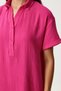 Dark Pink Polo Collar Muslin Dress - Summer Loose TO00135 - 5