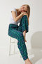 Women's Dark Green Patterned Soft Textured Knitted Pajamas Gf00002 - 3