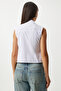 Women's White Drawstring Detail Sleeveless Shirt Ul00030 - 5
