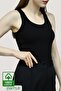 Lillesol Black Cotton Athlete Ribbed Look Thick Strap Camisole Tanktop