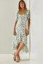 Women's Aqua Green Balloon Sleeve Ruffle Detailed Hidden Zipper Dress 60251373