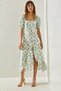Women's Aqua Green Balloon Sleeve Ruffle Detailed Hidden Zipper Dress 60251373 - 3