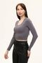 Women's Anthracite Gray Crew Neck Long Sleeve Crop Blouse - 5