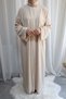 Hacer Medina Silk Long Sleeve Dress and Abaya Set - Cream - (4 Pieces) HACER01012