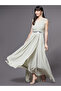 Embellished Waist Ruffle Sleeves A-Line Maxi Dress