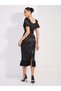 Jacquard Faux Fur Detail Belted Midi Dress - 4