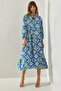 Women's Blue Ethnic Patterned Sleeve Elasticized Button Detailed 3754 Dress 60251402 - 4