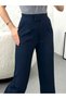 Navy Blue Velcro Waist Lycra Crepe Palazzo Women's Trousers - 4
