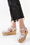 684-02 White Orthopedic Genuine Leather Wedge Women's Sandals - 5
