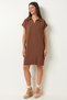 Women's Brown Polo Neck Summer Loose Linen Ayrobin Dress To00138 - 3
