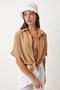 Women's Biscuit Lacing Detail Linen Blouse Mx00151 - 2