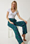 Women's Dark Green Patterned Soft Textured Knitted Pajamas Gf00002